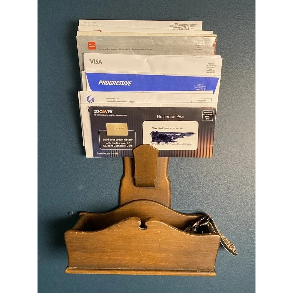 Vintage Wooden Letter Holder Mail Key Glasses Wallet Organizer Wall Hanging